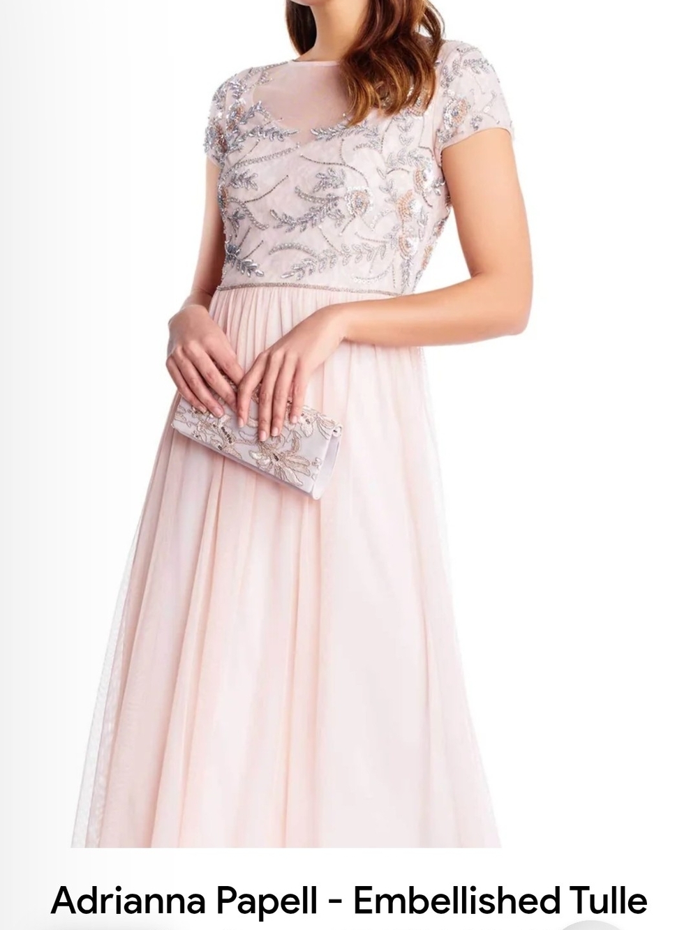 Adrianna Papell Pale Blush Embellished Tulle Maxi Dress